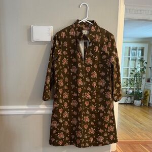 Tuckernuck Olive Floral Long-Sleeve Shirt Dress with Pink Blooms